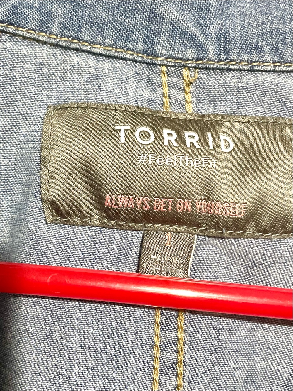 Torrid Denim Raglan Chore Jacket Women's Size 1 (XL) Lightweight Button Front - Picture 5 of 6